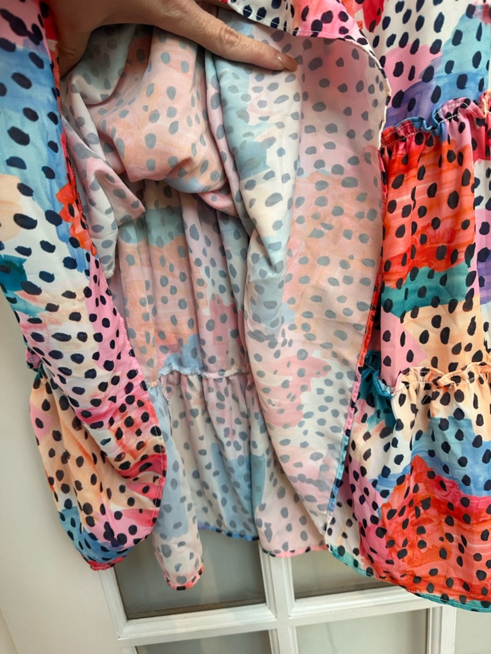Traffic People Art To Wear Retro Polka Dot Tiered Ruffle V-Neck Dress Size XS - Picture 9 of 13